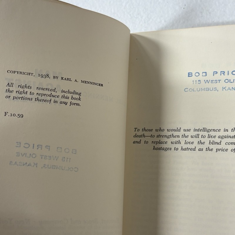 Karl Menninger MAN AGAINST HIMSELF 1938 Harvest Books PB Milton Glaser Cover gallery