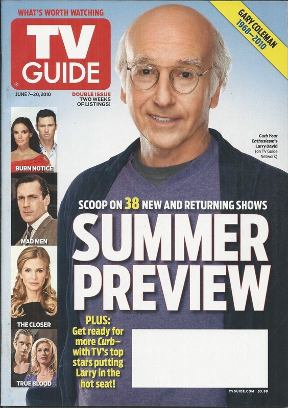 TV Guide Magazine Curb Your Enthusiasm Larry David Gary Coleman True Blood 2010