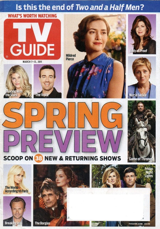 TV GUIDE Magazine March 7-13 2011 Spring Preview Kate Winslet Two & a Half Men