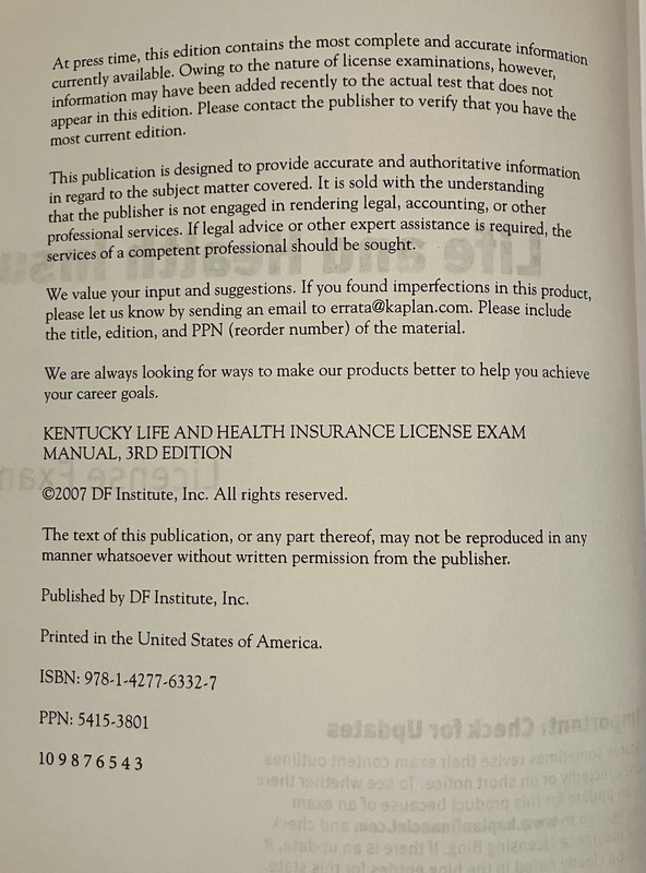 L&H Kentucky Life and Health Insurance License Exam Manual 3rd Edition - VG gallery