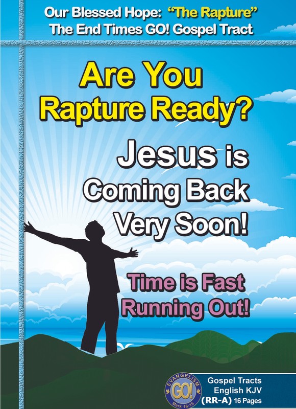 BIBLE, GOSPEL TRACTS: The Rapture! Pack of 32 in 2 Covers, 16 Pages each