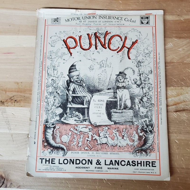 Original Aug 31, 1921 PUNCH Magazine – Rare 1920s Advertising & Satire Cartoons