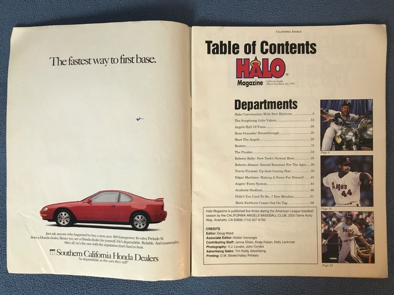 July 1992 HALO Magazine California Angels Official Scorebook Bert Blyleven Good gallery
