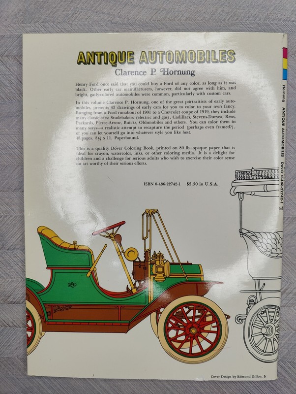 Antique Automobiles Dover Coloring Book 1971 Clarence P. Hornung NEW UNUSED S3D3 gallery