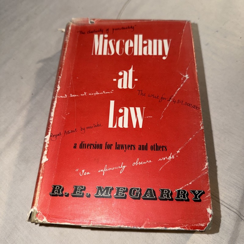 MISCELLANY AT LAW by R.E. MEGARRY – STEVENS AND SONS – Hardback D/W – 1969