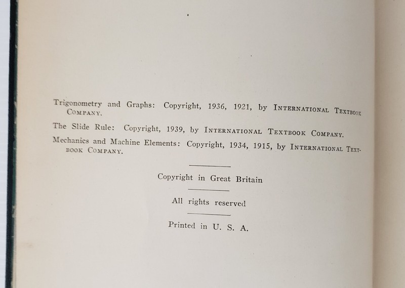 Trigonometry Slide Rule Mechanics 145B International Textbook Co. ICS Staff 1939 gallery