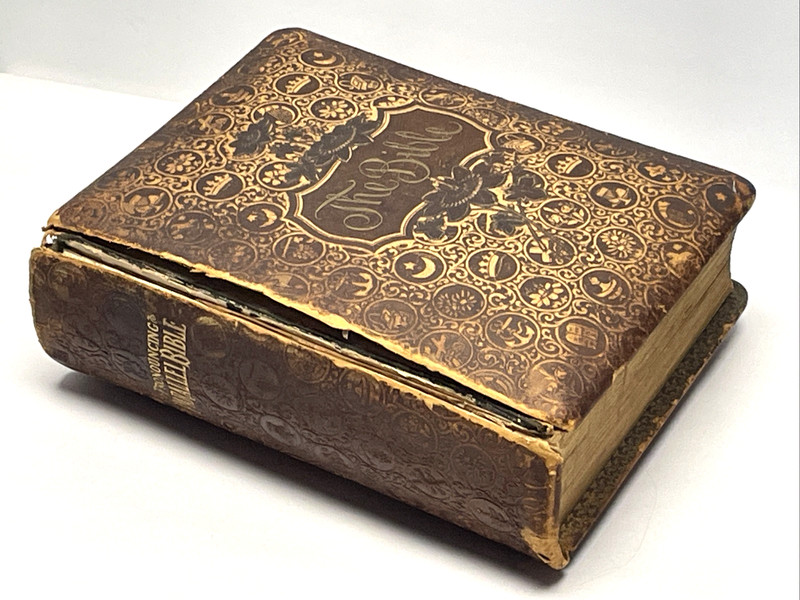 Antique 1892 Butler Brothers Pictorial Family Bible Illustrated Leather As Is