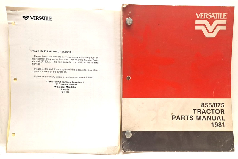 USED PARTS MANUAL (W/ UPDATED MANUAL) FOR VERSATILE 855 / 875 TRACTORS TC3052