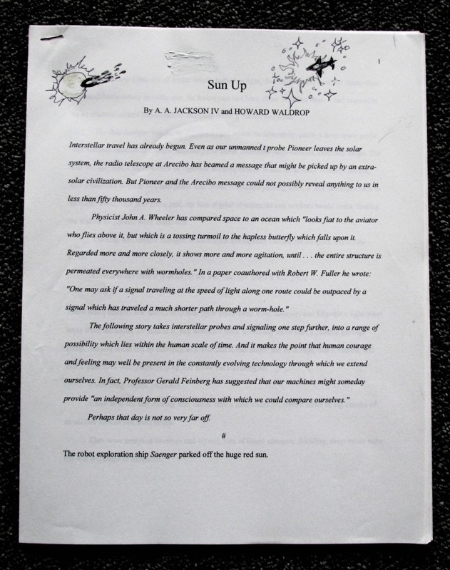 A. A. JACKSON IV & HOWARD WALDROP MANUSCRIPT SUN UP KELLY FREAS COPY