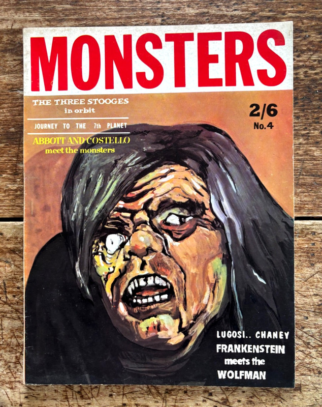 MONSTERS #4 Charlton Horror Mag 1963/3 Stooges in Orbit/Frankenstein Vs Wolfman