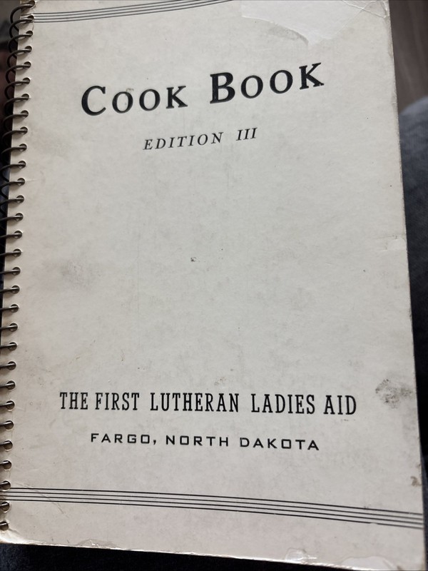 First Lutheran Ladies Aid Fargo ND Spiral Cookbook 1950s 1960s Retro Vintage