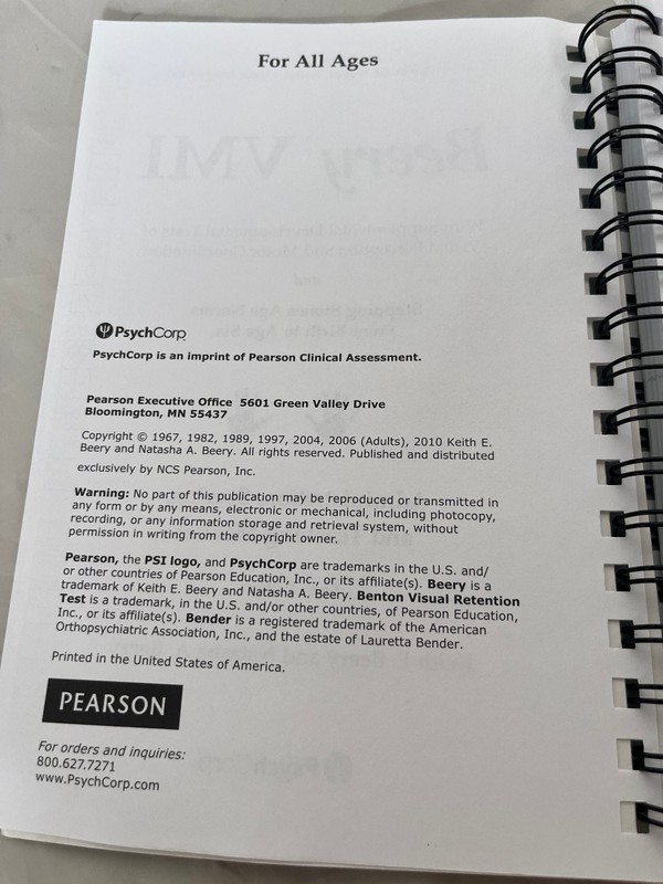 Beery VMI Sixth Edition Administration Scoring Teaching Manual Pearson PsychCorp gallery
