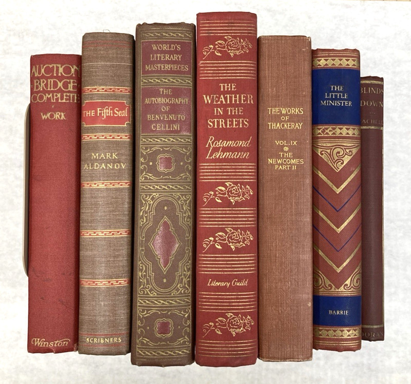 Lot of 7 Books Gilt Decorated RED/BROWN Staging Display Old Vintage Retro