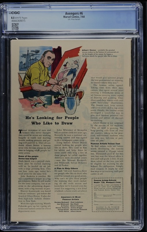 Avengers #6 | 1964 | CGC 8.5 White Pages | Pence Variant | Joint Pop 1 gallery