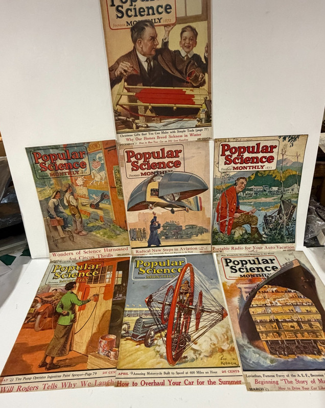Popular Science Monthly Magazine Covers 1920s Lot of 7 Aviation , Motorcycle