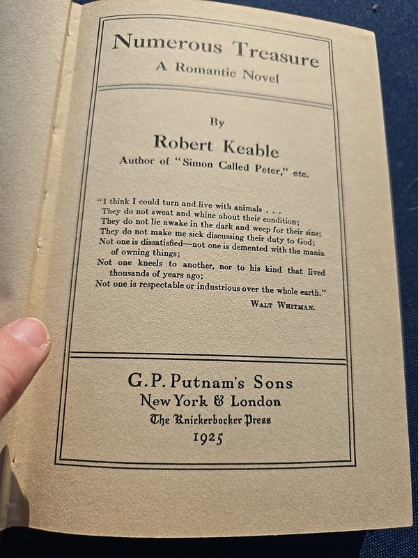 ANTIQUE BOOK "NUMEROUS TREASURE" BY ROBERT KEABLE 1 ST EDITION HARD COVER 1925 gallery