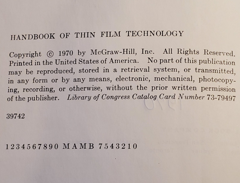 VTG 1970 Handbook of Thin Film Technology Hardcover Reference Book Maissel gallery