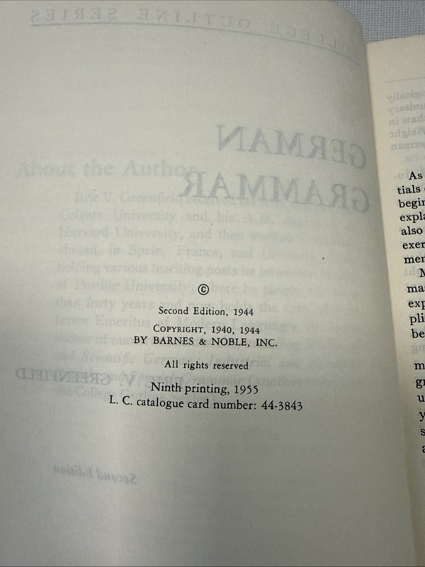 German Grammar 1951 Eric Greenfield Rev. Edition 2nd Edition Barnes & Noble gallery