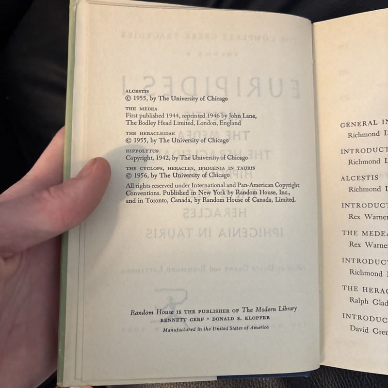1956 Complete Great Tragedies Volume V Euripides I HB DJ gallery