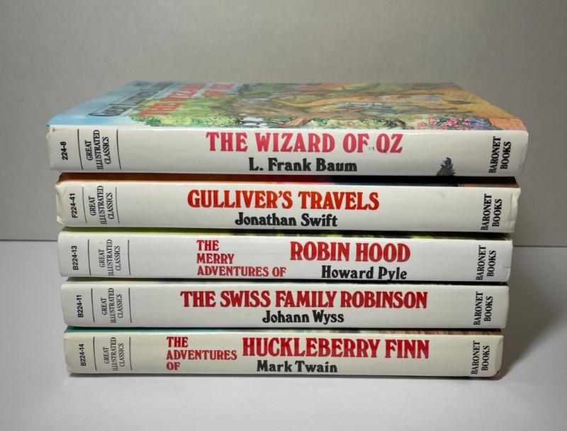 5 Great Illustrated Classics Wizard of Oz Robin Hood Gulliver’s Travels Swiss