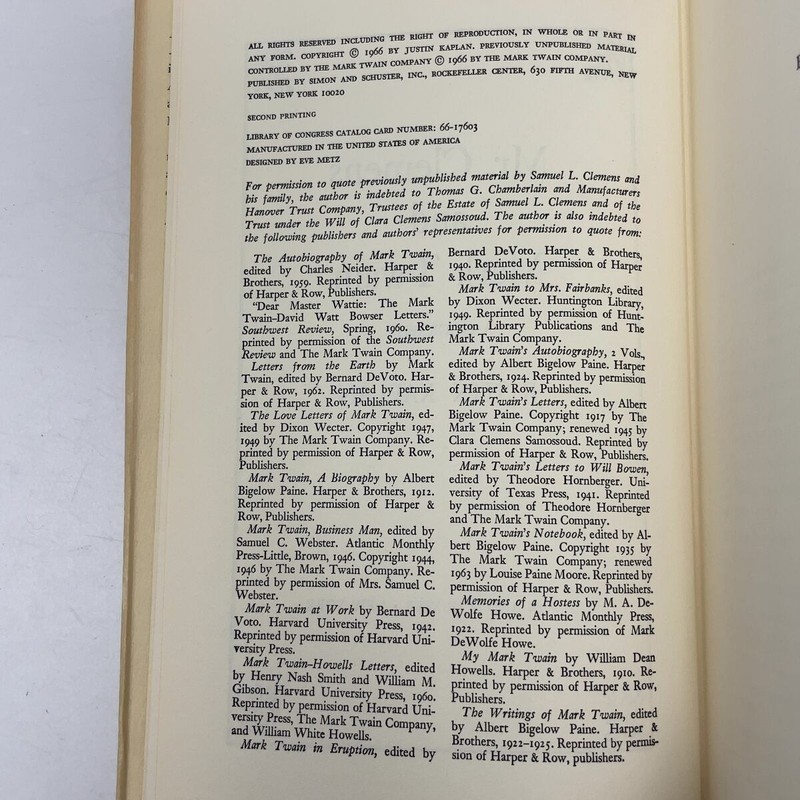Mr. Clemens and Mark Twain by Justin Kaplan HC First Edition Very Good 1966 gallery