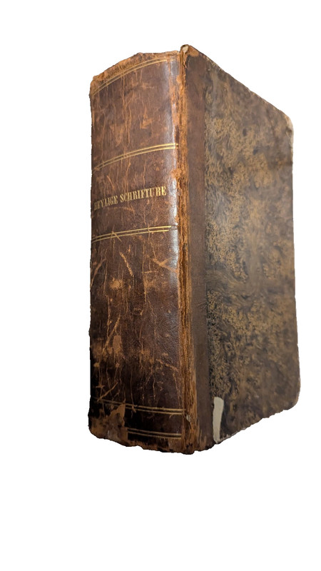 Antique 1838 Dutch Bible Heylige Schrifture HC, Leather Spine **SEE PHOTOS**