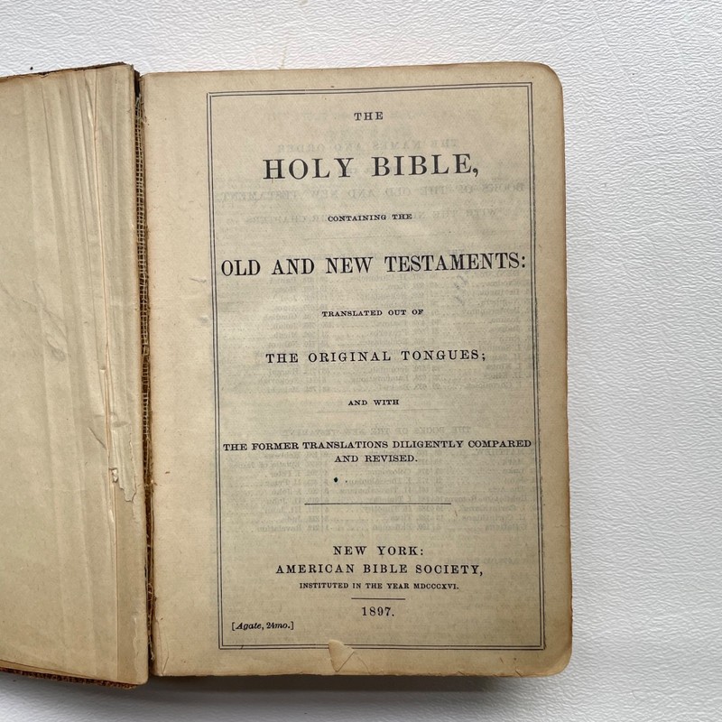 Antique Bible American Bible Society 1894 Compact leather Bound Protestant gallery