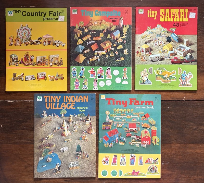 Whitman Tiny Press-Out Set Of 5 Books, Vintage 1976 Farm, Safari, Campsite, Etc.