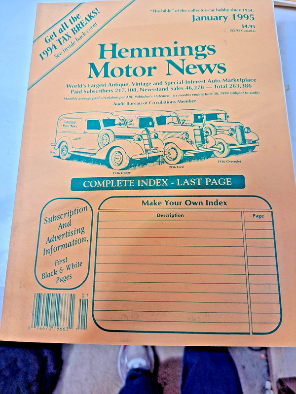 Vintage 1995 HEMMINGS MOTOR NEWS MAGAZINE CAR CLASSIC AUTO TRUCK ADS