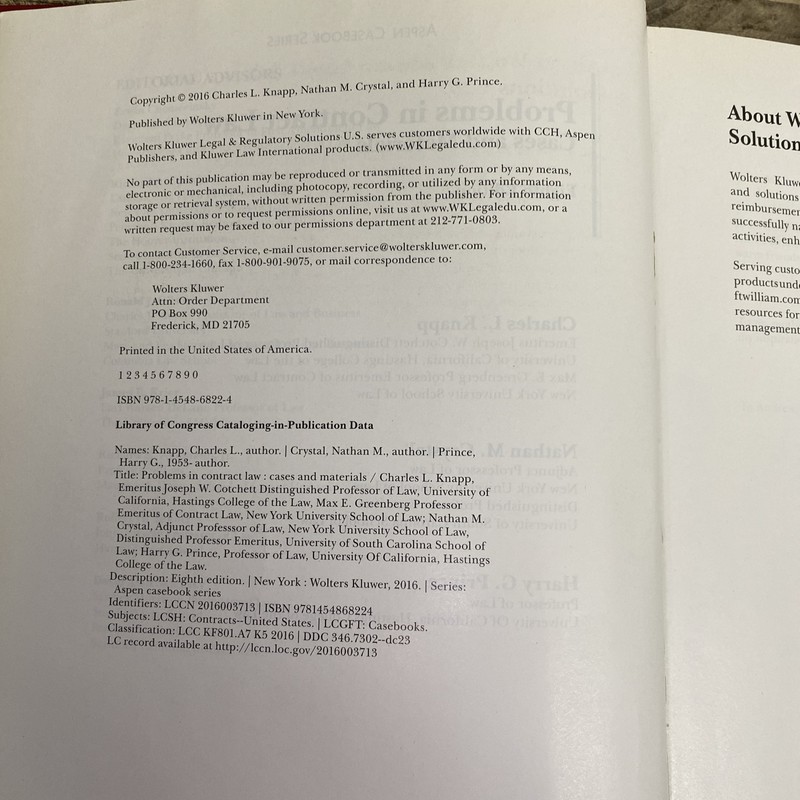 Problems in Contract Law: Cases and Materials by Knapp, Crystal, Prince HB/A gallery