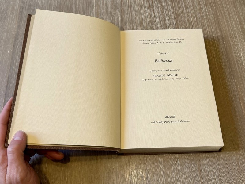 Sale Catalogues of Libraries of Eminent Persons: Volume 8 Politicians 1973 HC/DJ gallery