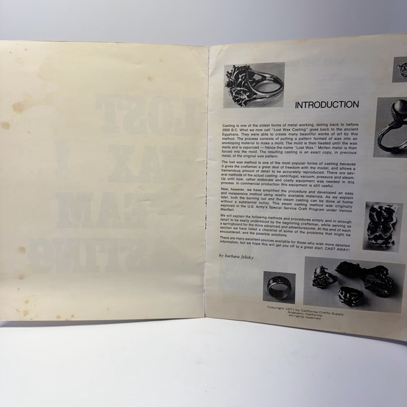 Lost Wax Steam Casting Barbara Felisky 1971 California Crafts Supply Booklet gallery