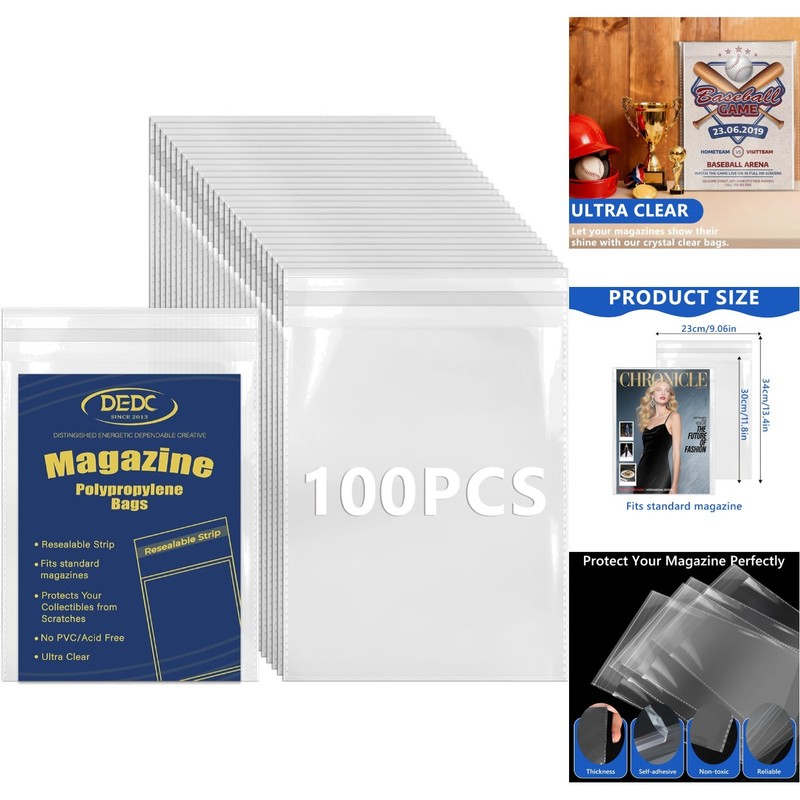 100ct Magazine Protectors Acid-Free Plastic Sleeves for Storage Display 23x30cm