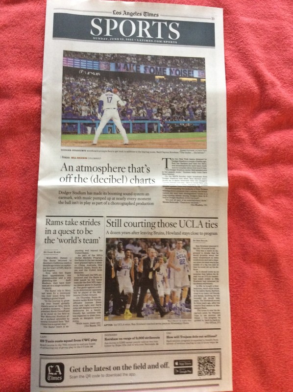 LA TIMES SPORTS SECTION JUNE 22 2025 DODGERS SHOHEI OHTANI CLAYTON KERSHAW
