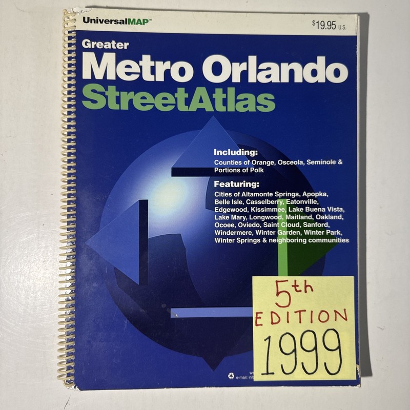 Greater Metro Orlando Street Atlas 1999 Universal Map Guide Kissimmee Florida FL