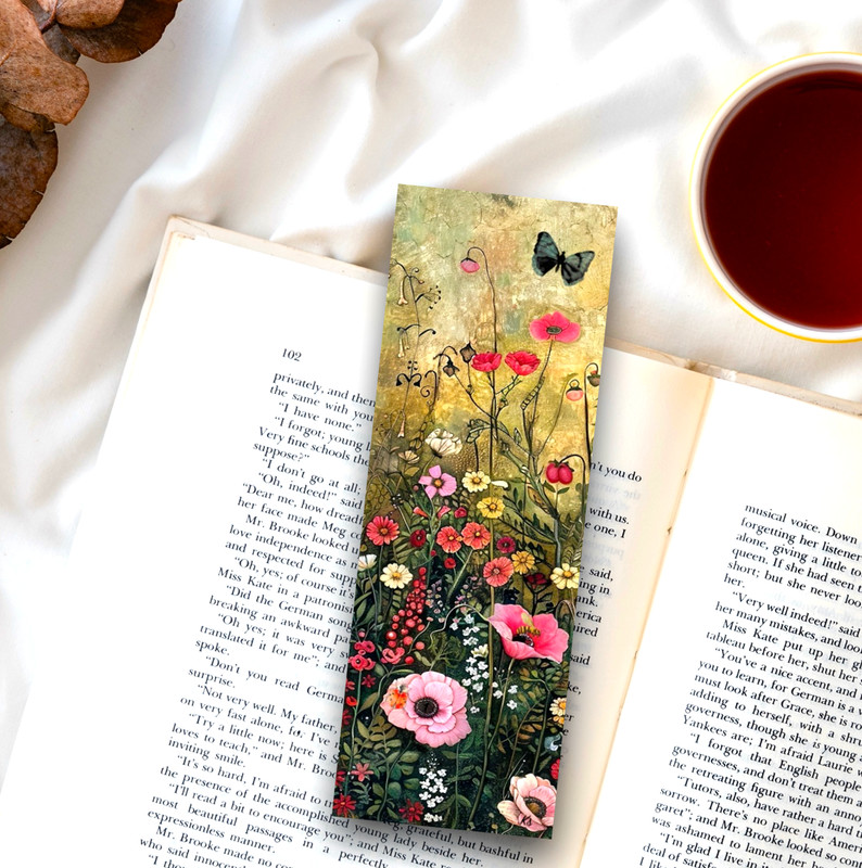 Spring Garden bookmark of flowers 6×2 in clear sleeve gift for readers women