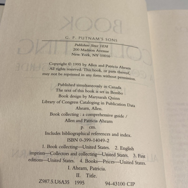 Book Collecting : A Comprehensive Guide, 1995 Edition by Allen Ahearn and Patric gallery