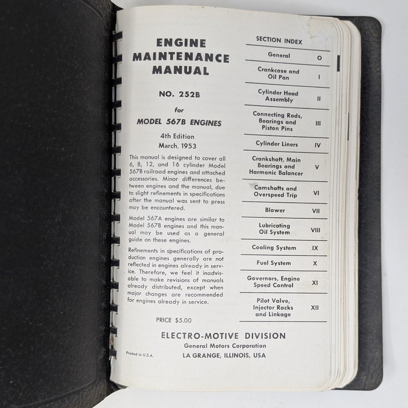 General Motors Locomotives Model 567B Engine Maintenance Manual 4th Edition 1953 gallery