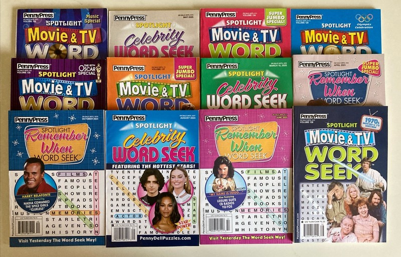 Lot of 6 Penny Press Word Search Puzzle Books Celebrity Movie Spotlight UNSORTED