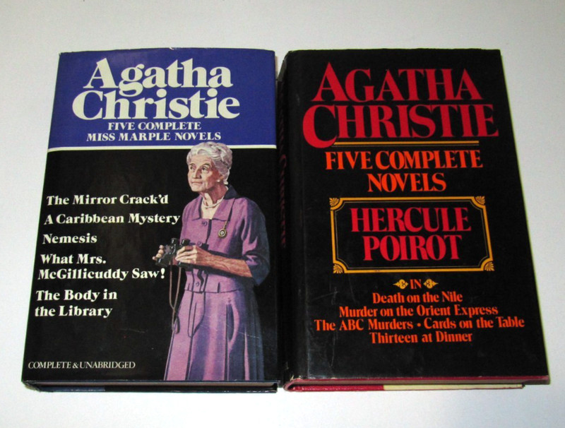 Lot of 2 Agatha Christie hardbacks 5-in-1 Miss Marple, Hercule Poirot