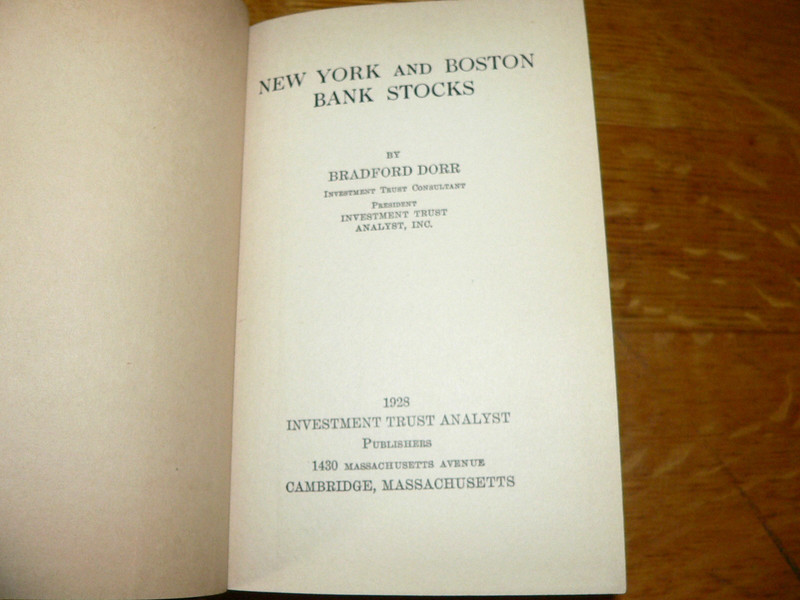 Vintage 1929 «New York and Boston Bank Stocks» Pre-Crash HC Book, Bradford Dorr