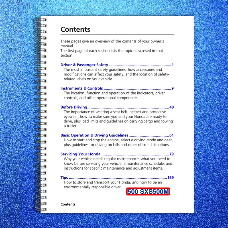 HONDA 2015 Pioneer 500 SXS500M Owners Manual – STEEL WIRE BOUND – TOUGH COVERS