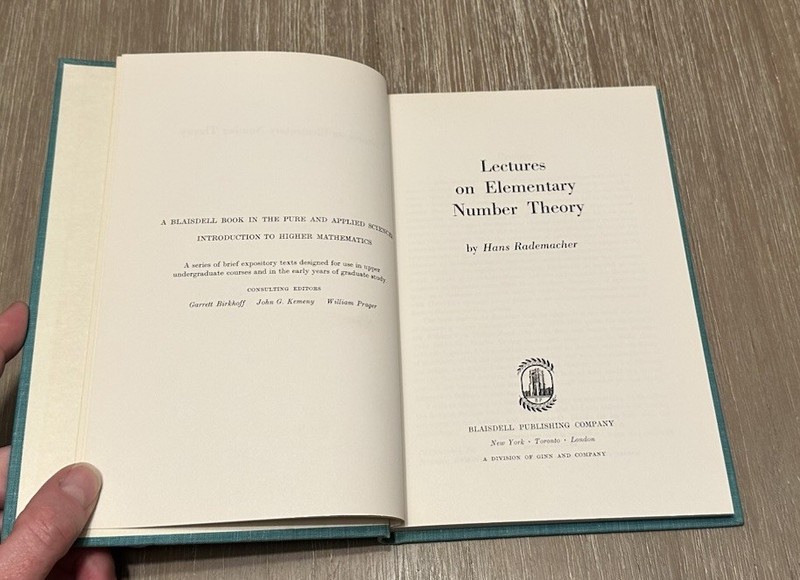 Lectures on Elementary Number Theory by Hans Rademacher 1964 HC/DJ gallery