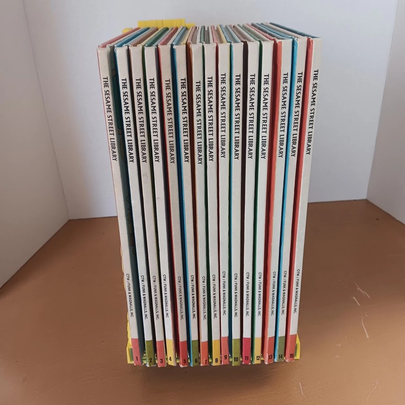 Complete Set THE SESAME STREET LIBRARY 1-15 1981 ABCs 123s w/Stand HC Kids Books gallery