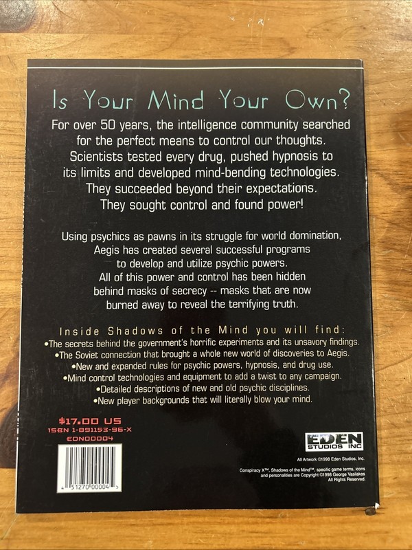 Conspiracy RPG Shadows of the Mind OOP Eden Studios EDN00004 Like New Paperback gallery