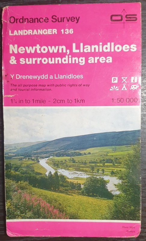 Newtown, Llanidloes & Surrounding Area Ordnance Survey 2cm to 1km Map Sheet 136