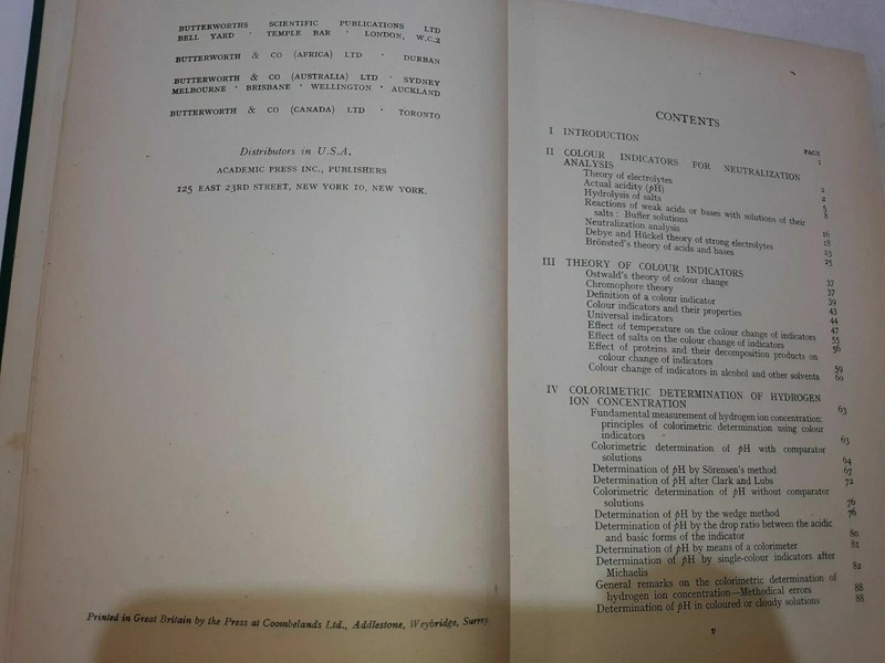 Chemical Indicators, O. Tomicek, Butterworths Scientific Publicat 1951 gallery