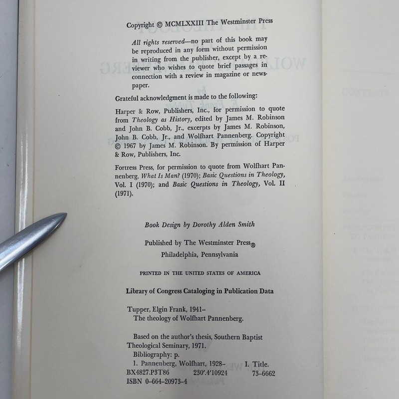 The Theology of Wolfhart Pannenberg by E. Frank Tupper HC First Edition Very Go gallery