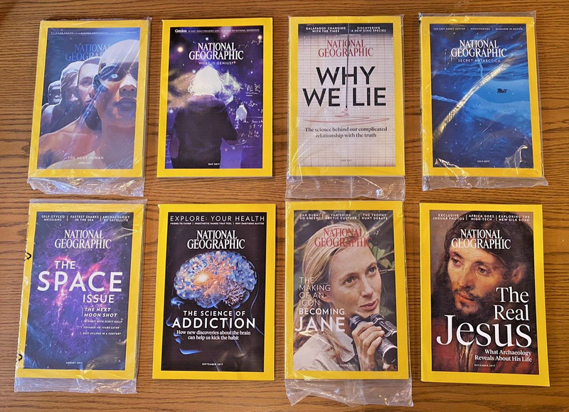 LOT OF 8 National Geographic Magazines 2017 Jane Goodall – 5 in Plastic opened