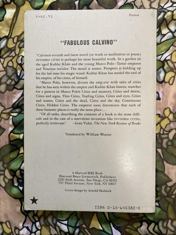 Italo Calvino Invisible Cities A Harvest/HBJ Book PB 1978 second printing gallery